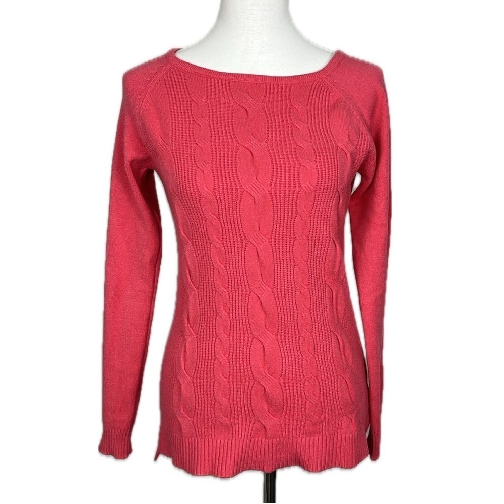 Cyrus Cable Knit Preppy Coral Pink Slim Sweater Sz S Y2K Elle Academia Old Money